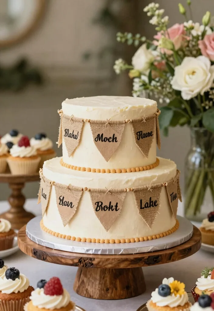 17 Wedding Cake Display Ideas: Stunning Dessert Tables - 6. Whimsical Cake Flags 1