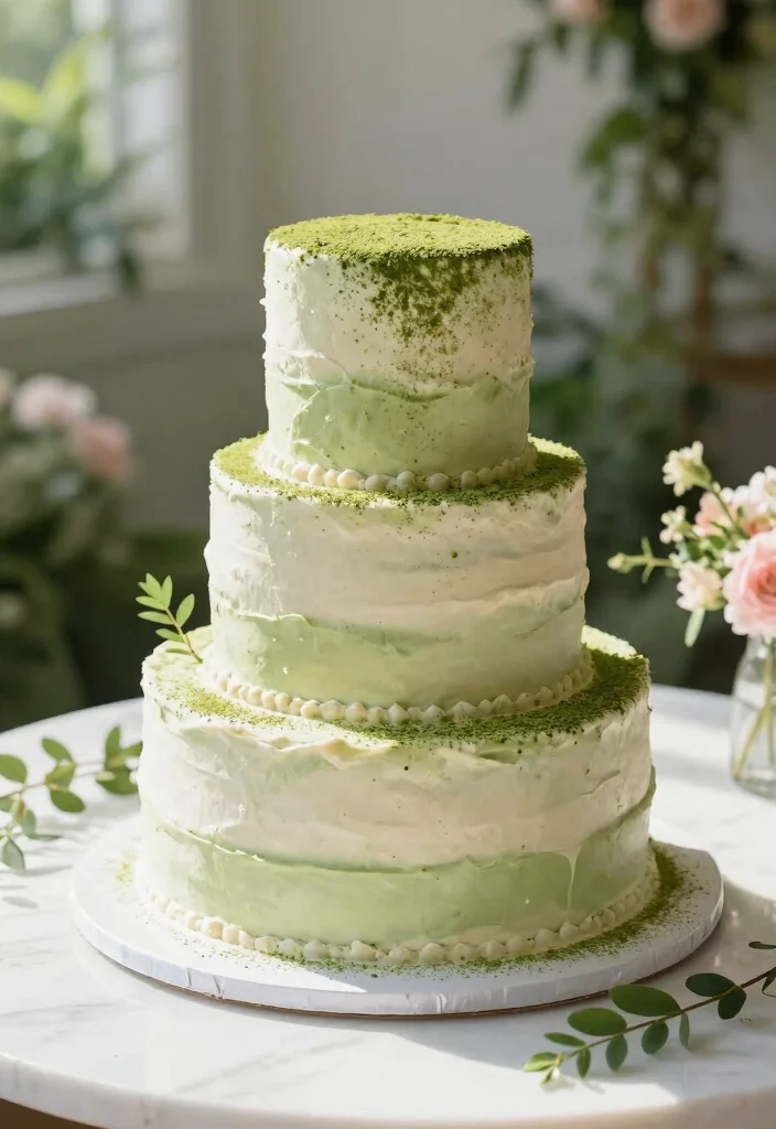 18 3 Tier Wedding Cake Ideas: Classic, Elegant Heights - 11. Matcha Infusion for a Unique Flavor 1