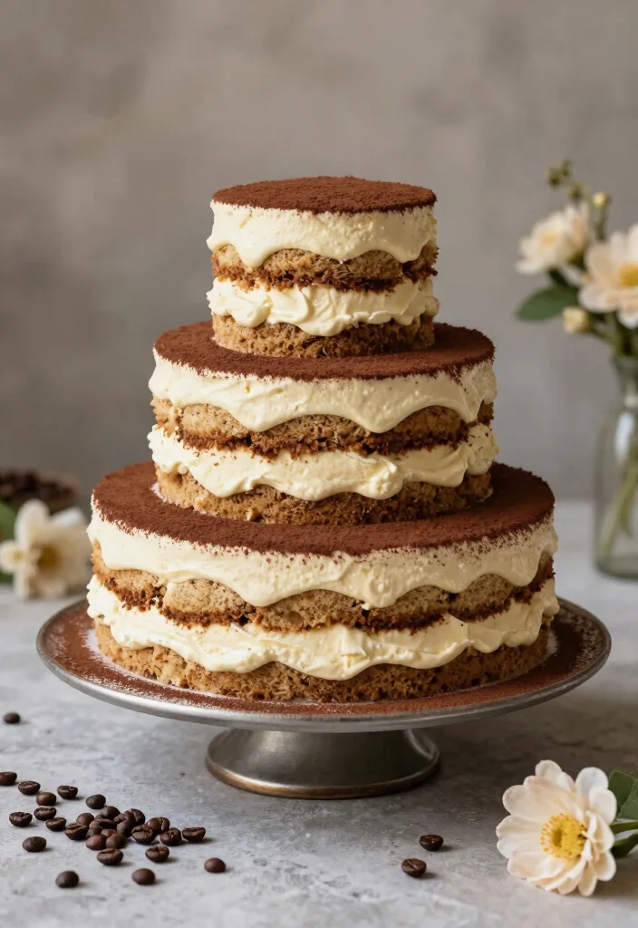 18 3 Tier Wedding Cake Ideas: Classic, Elegant Heights - 14. Italian Tiramisu Cake Layered Delight 1