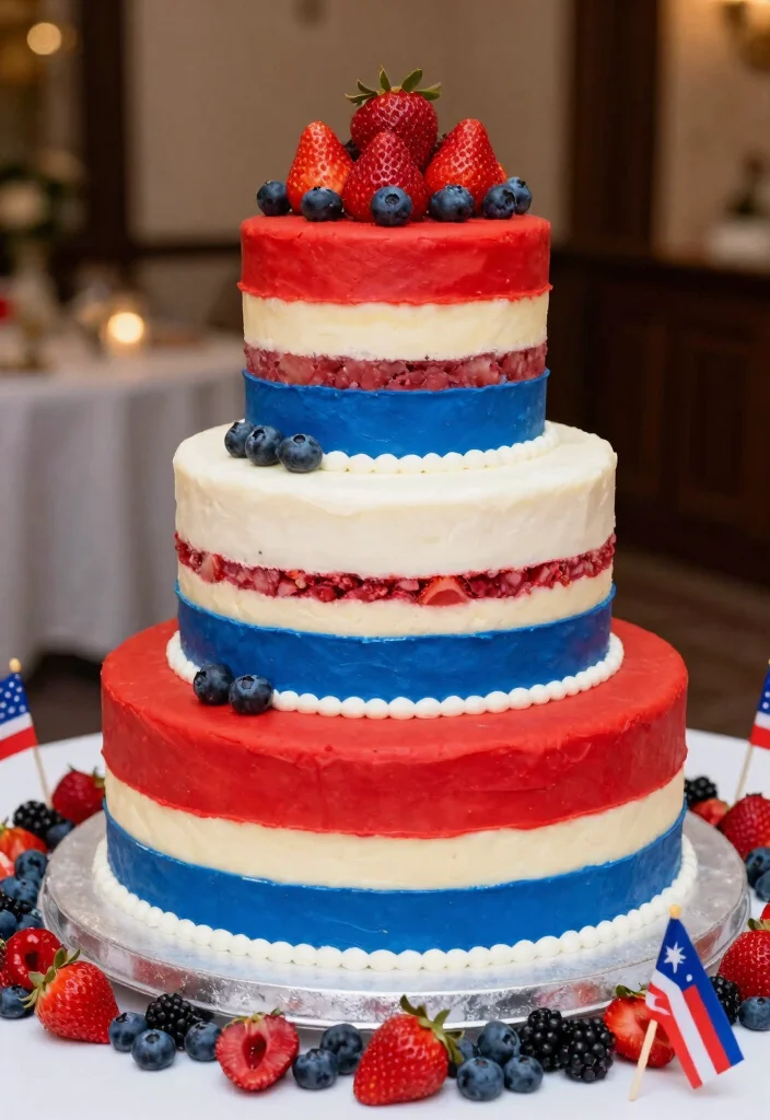 18 3 Tier Wedding Cake Ideas: Classic, Elegant Heights - 15. Red, White, and Blue for a Festive Touch 1