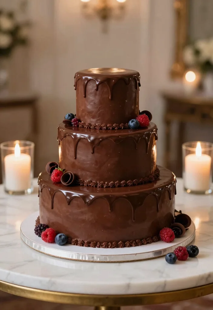 18 3 Tier Wedding Cake Ideas: Classic, Elegant Heights - 6. Chocolate Indulgence with Rich Ganache 1