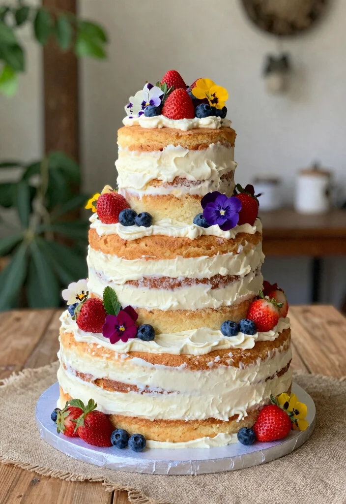 18 3 Tier Wedding Cake Ideas: Classic, Elegant Heights - 8. Naked Cake with Fresh Fruits 1