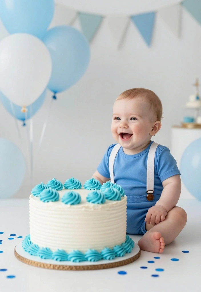 18 Baby Boy Cake Smash Ideas: Adorable Messy Moments - 1. Classic Blue and White Theme 1