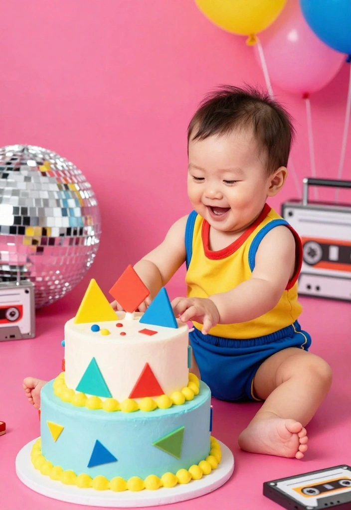 18 Baby Boy Cake Smash Ideas: Adorable Messy Moments - 15. Retro 80’s Vibes 1