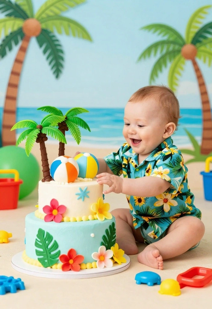 18 Baby Boy Cake Smash Ideas: Adorable Messy Moments - 18. Tropical Paradise 1