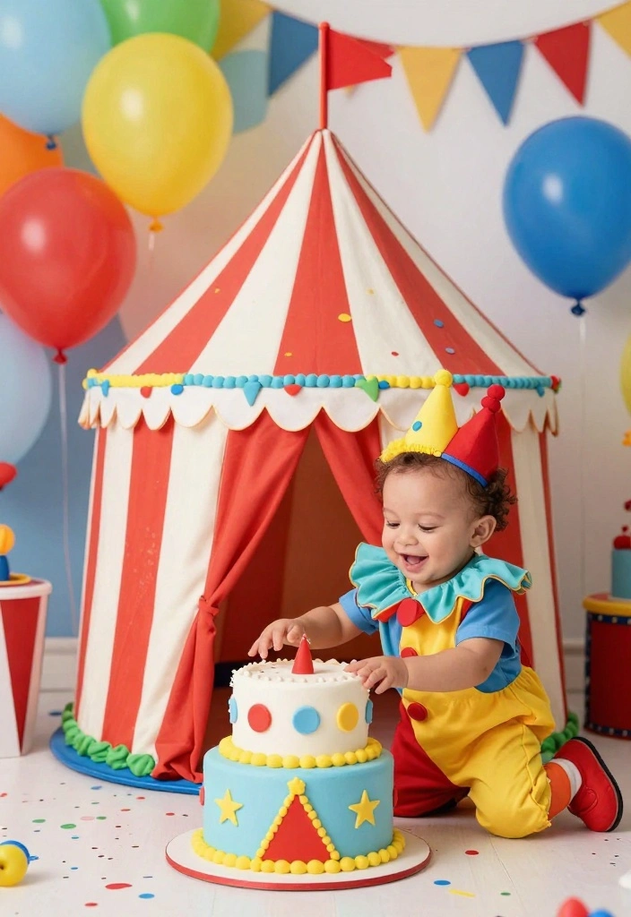 18 Baby Boy Cake Smash Ideas: Adorable Messy Moments - 5. It’s a Party: Circus Fun 1