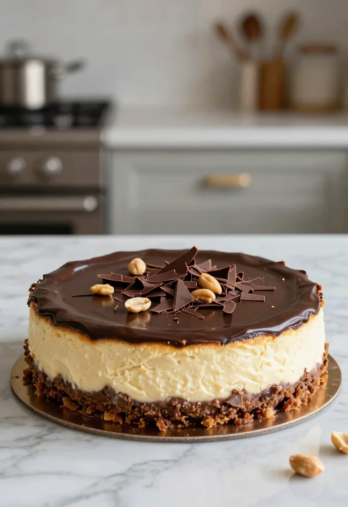 18 Peanut Butter Cheesecake Recipes: Rich Nutty Desserts - 17. Peanut Butter Cheesecake with Chocolate Ganache 1