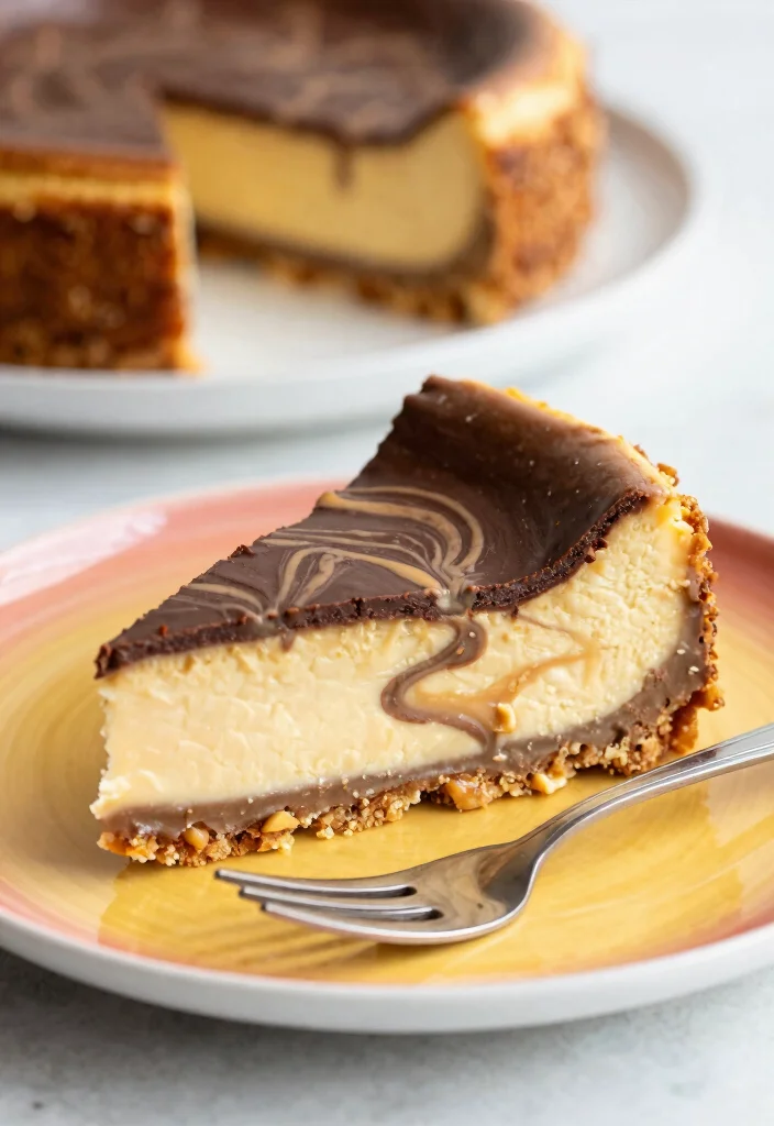 18 Peanut Butter Cheesecake Recipes: Rich Nutty Desserts - 4. Swirled Peanut Butter and Chocolate Cheesecake 1