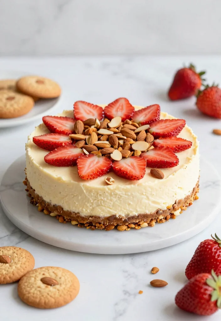 18 Strawberry Crunch Cheesecake Ideas: Creamy Crispy Layers - 12. Strawberry Almond Crunch Cheesecake 1