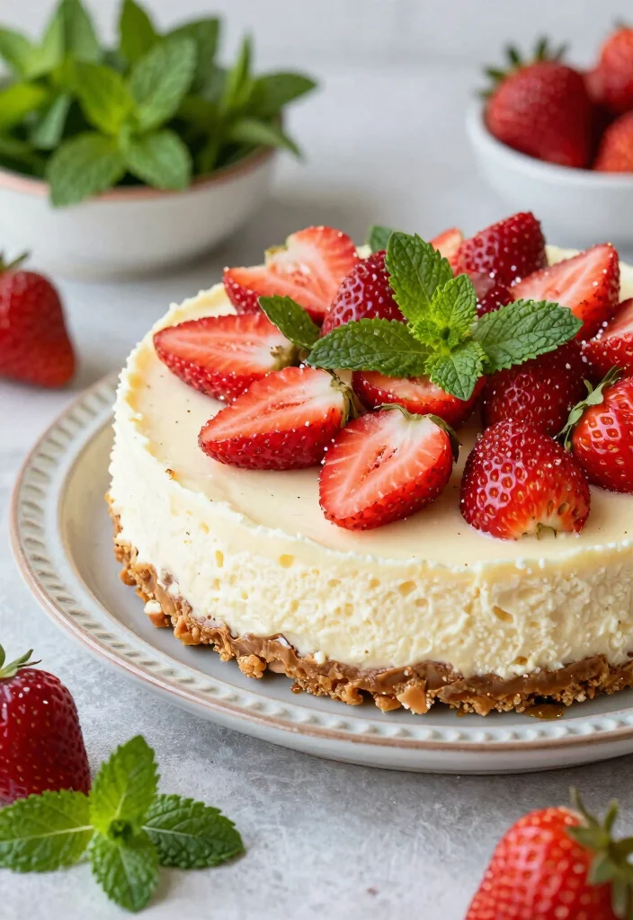 18 Strawberry Crunch Cheesecake Ideas: Creamy Crispy Layers - 13. Strawberry Mint Crunch Cheesecake 1