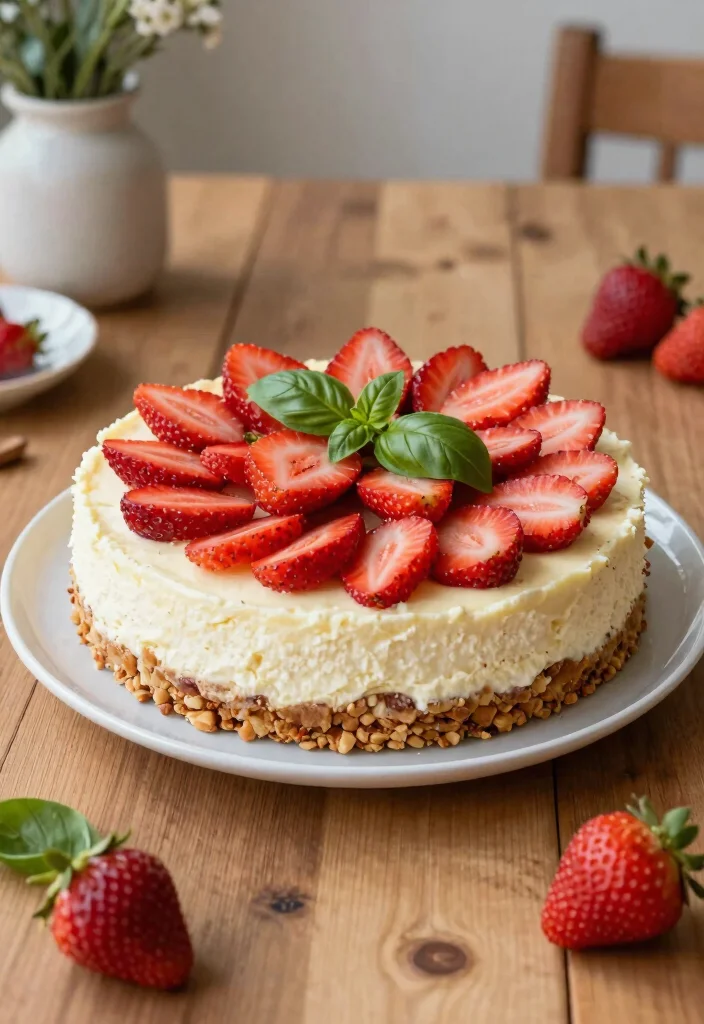 18 Strawberry Crunch Cheesecake Ideas: Creamy Crispy Layers - 15. Strawberry Basil Crunch Cheesecake 1