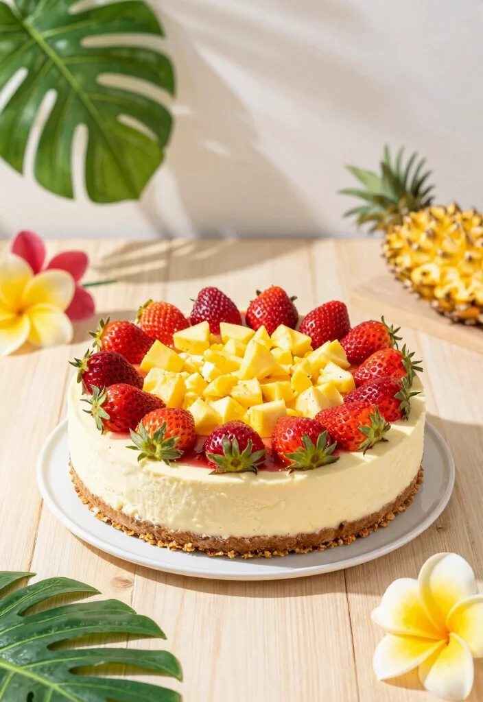 18 Strawberry Crunch Cheesecake Ideas: Creamy Crispy Layers - 5. Tropical Strawberry Crunch Cheesecake 1