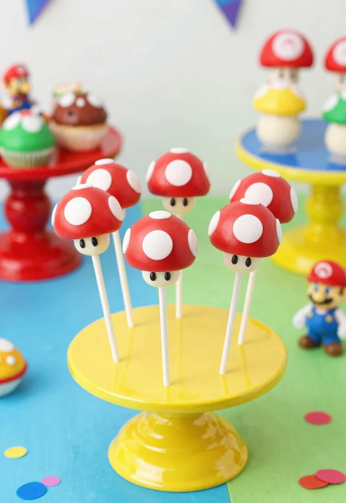 18 Super Mario Cake Pops Ideas Gamer Party Hit - 1. Mario Mushroom Cake Pops 1