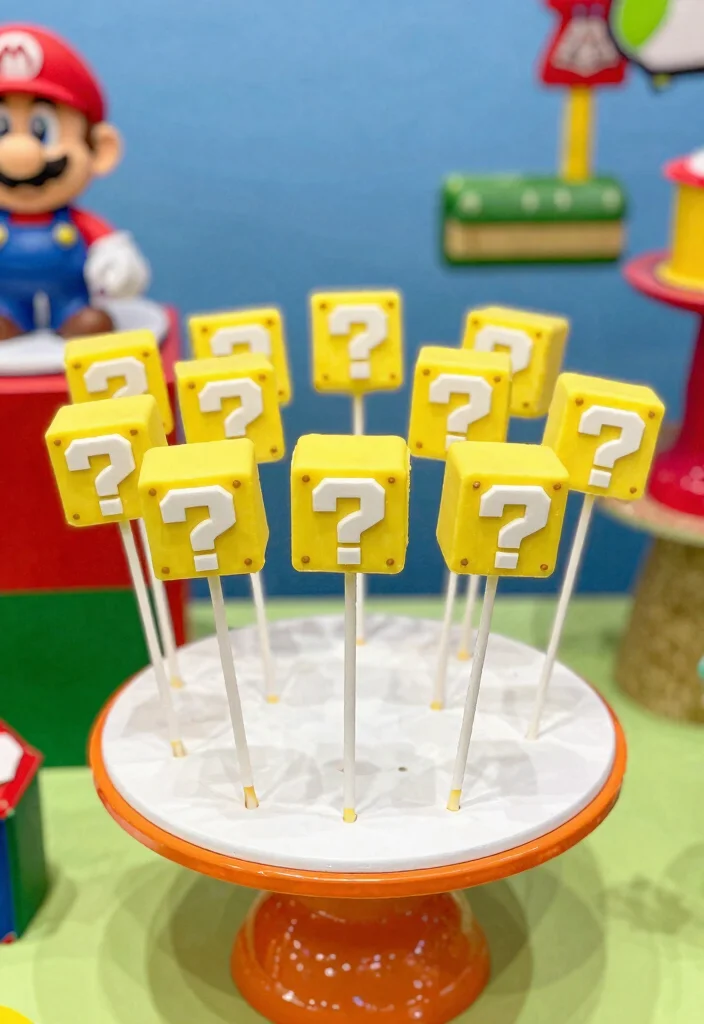 18 Super Mario Cake Pops Ideas Gamer Party Hit - 11. Coin Block Cake Pops 1