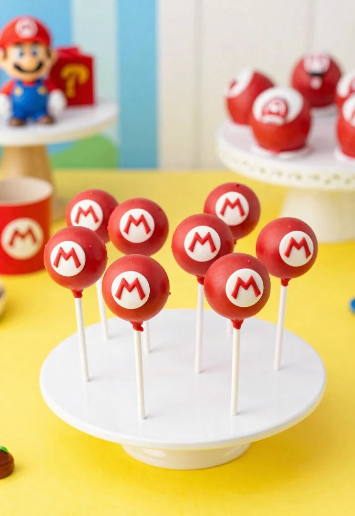 18 Super Mario Cake Pops Ideas Gamer Party Hit - 14. Mario's Hat Cake Pops 1