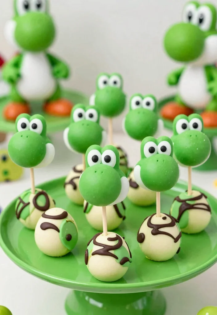 18 Super Mario Cake Pops Ideas Gamer Party Hit - 3. Yoshi Egg Cake Pops 1