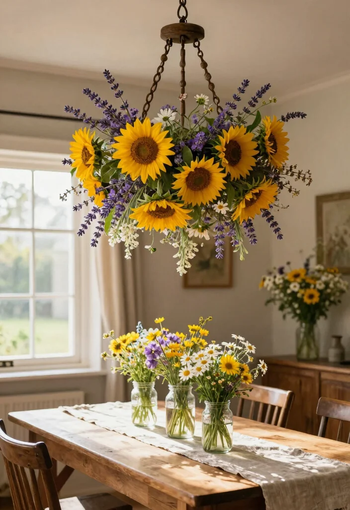 15 Chandelier With Flowers Ideas That Look Dreamy & Elegant - 1. Rustic Charm with Wildflowers 1
