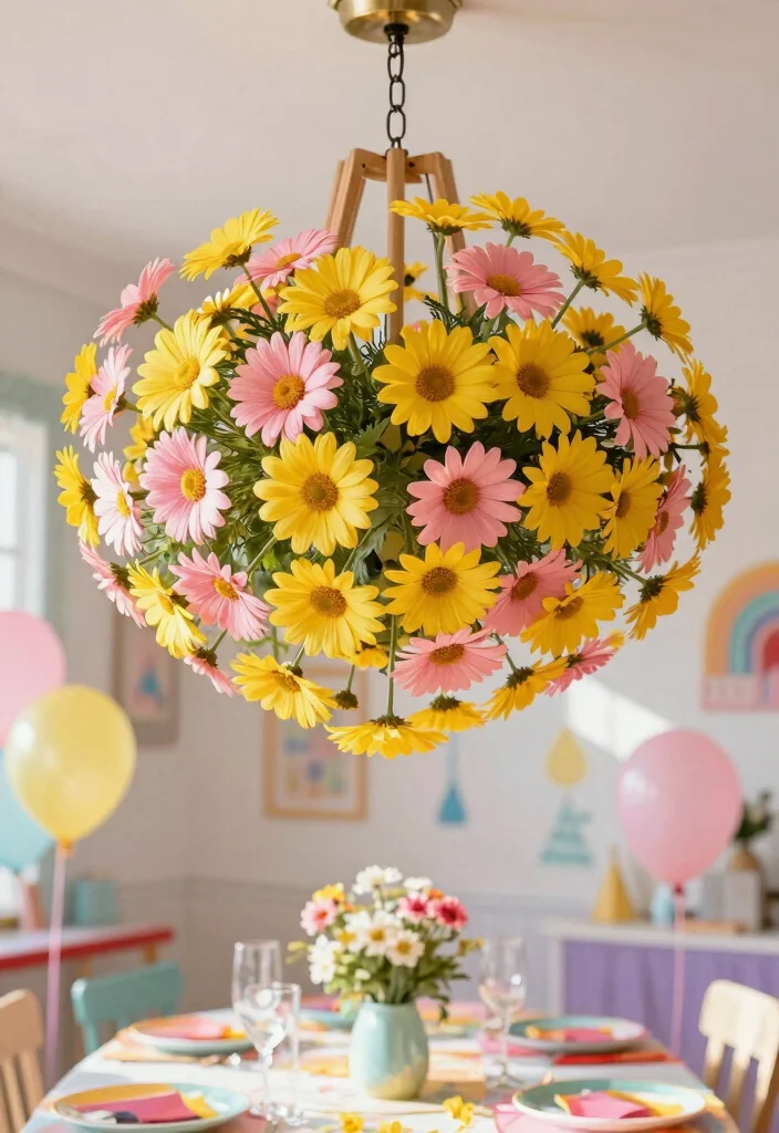 15 Chandelier With Flowers Ideas That Look Dreamy & Elegant - 10. Playful Daisies for a Fun Look 1