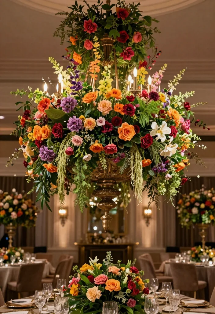 15 Chandelier With Flowers Ideas That Look Dreamy & Elegant - 11. Elegant Foliage and Blooms Combo 1