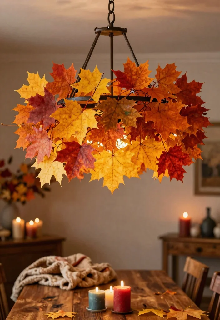 15 Chandelier With Flowers Ideas That Look Dreamy & Elegant - 12. Seasonal Beech and Maple Foliage 1