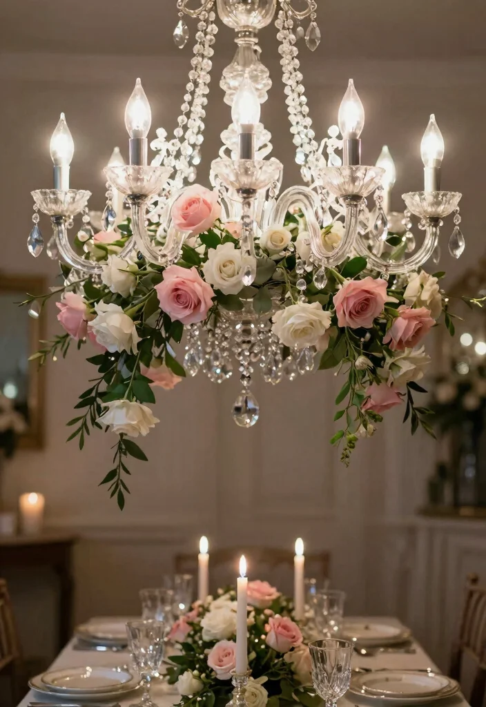 15 Chandelier With Flowers Ideas That Look Dreamy & Elegant - 2. Elegant Roses for a Romantic Setting 1