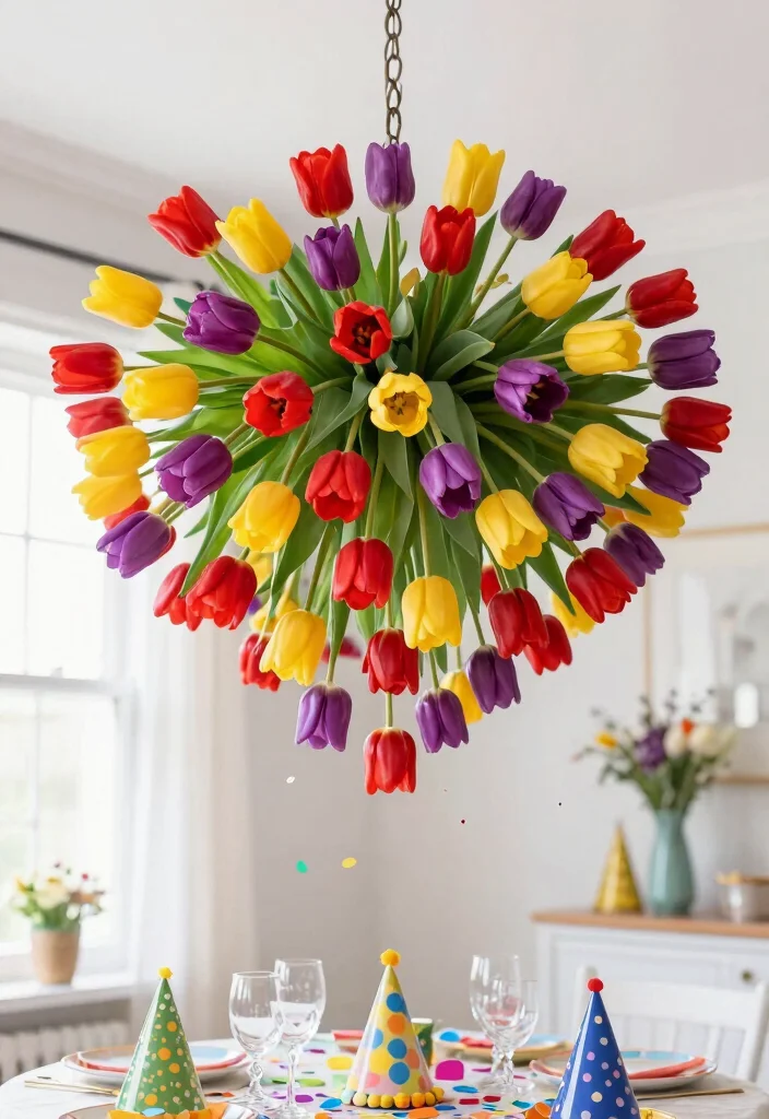 15 Chandelier With Flowers Ideas That Look Dreamy & Elegant - 3. Whimsical Tulip Fantasy 1