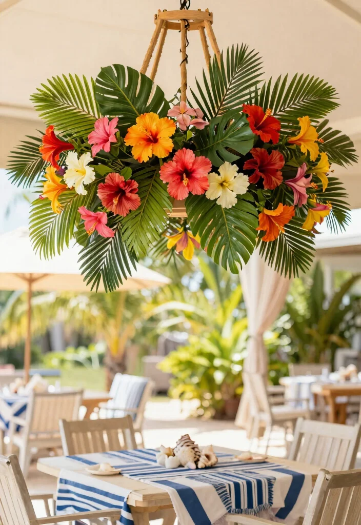 15 Chandelier With Flowers Ideas That Look Dreamy & Elegant - 6. Beachy Vibes with Tropical Flowers 1