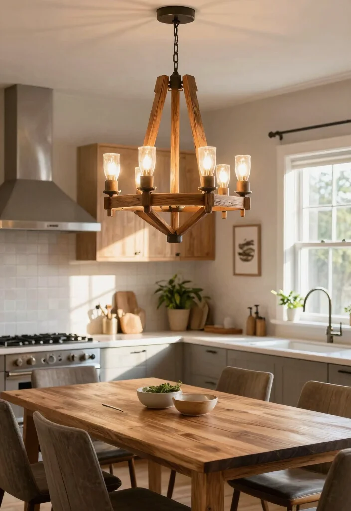 15 Modern Kitchen Chandelier Ideas With Statement Glow - 2. Eco-Friendly Wooden Wonders 1
