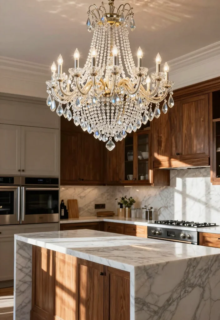 15 Modern Kitchen Chandelier Ideas With Statement Glow - 3. Crystal Elegance 1