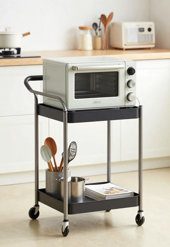 15 OTG Unit in Kitchen Ideas With Smart Placement - 6. OTG on a Rolling Cart 1