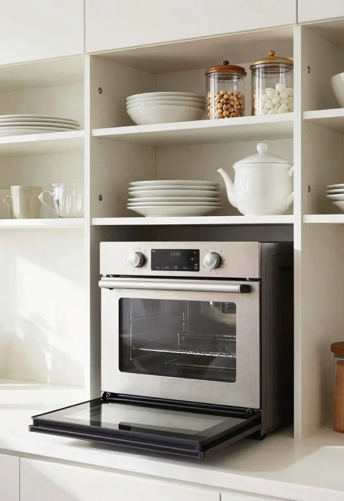 15 OTG Unit in Kitchen Ideas With Smart Placement - 9. Open Shelving with OTG Unit 1