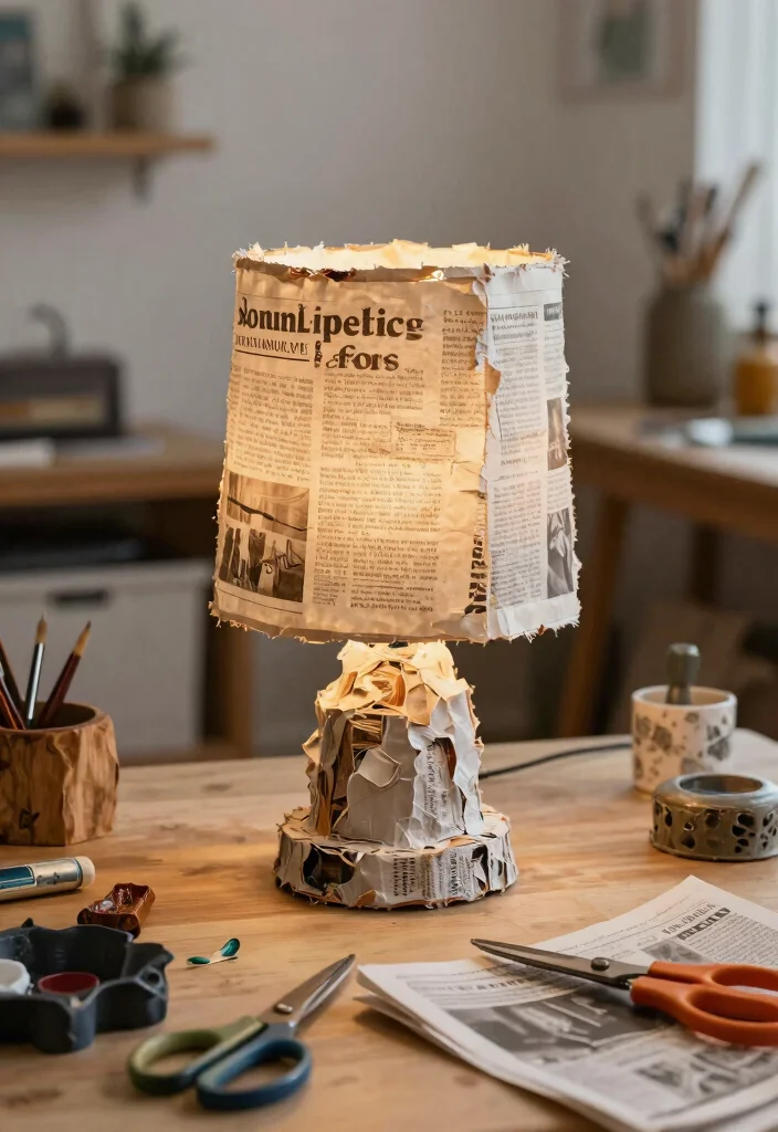 15 Paper Mache Lamp Ideas With Artistic DIY Charm - 11. Upcycled and Recycled Materials 1