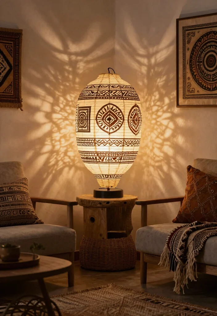 15 Paper Mache Lamp Ideas With Artistic DIY Charm - 13. Intricate Tribal Patterns 1