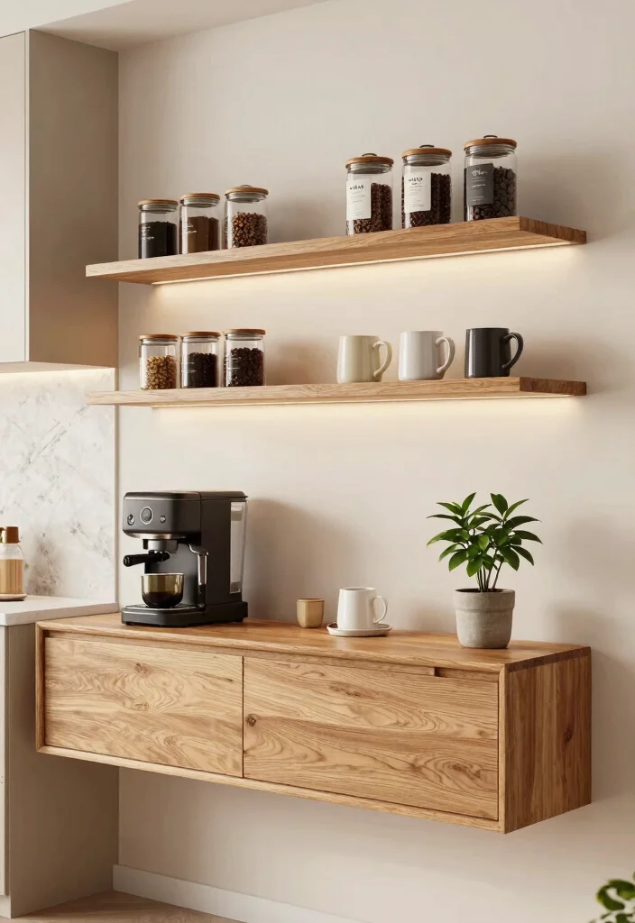 16 Coffee Stand Design Ideas That Feel Modern & Functional - 1. Floating Shelf Coffee Station 1