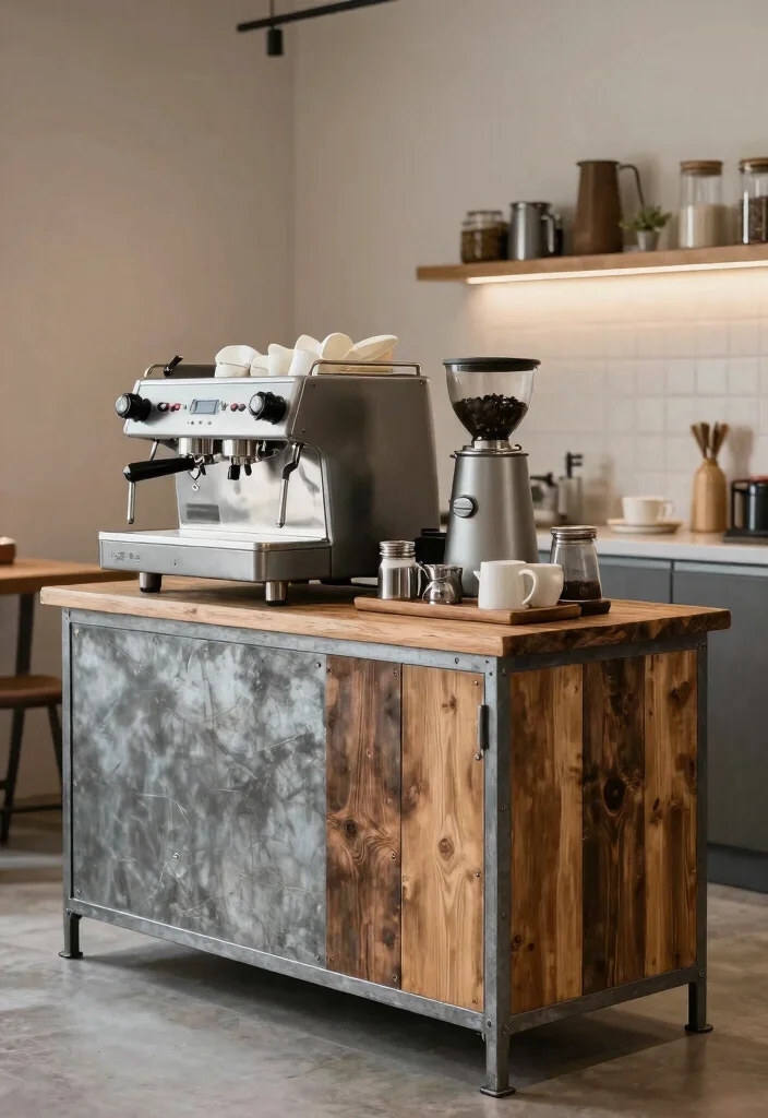 16 Coffee Stand Design Ideas That Feel Modern & Functional - 12. Industrial Style Coffee Stand 1