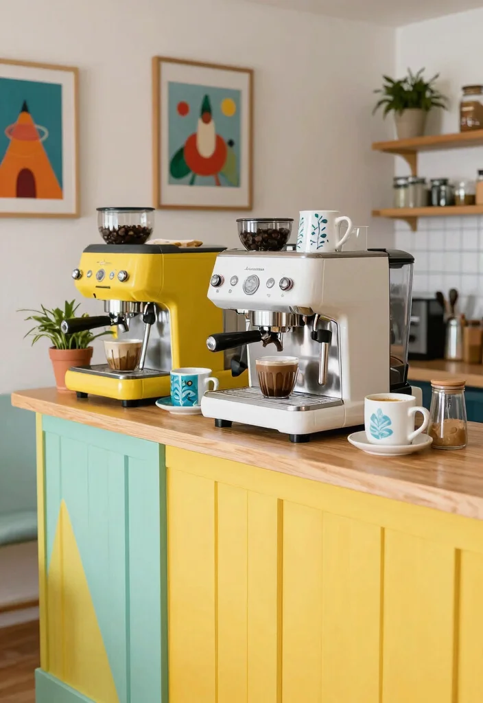 16 Coffee Stand Design Ideas That Feel Modern & Functional - 15. Colorful Coffee Bar 1