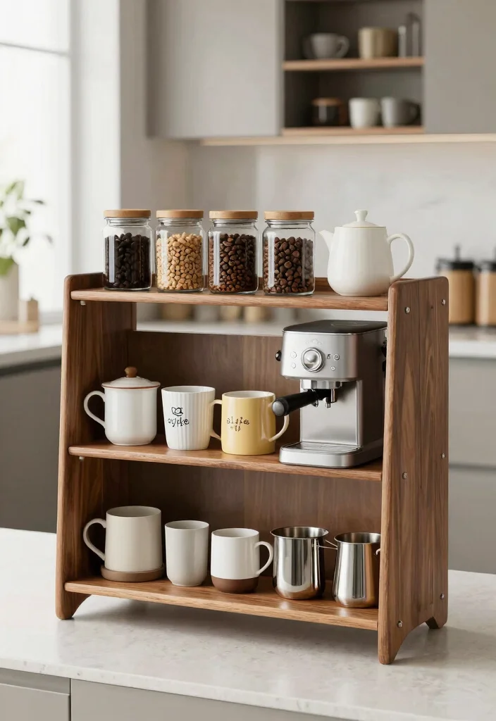 16 Coffee Stand Design Ideas That Feel Modern & Functional - 4. Open Shelving Coffee Stand 1