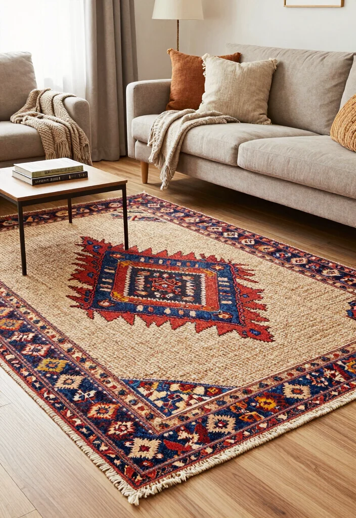 16 Jute Carpet Living Room Ideas With Cozy Natural Texture - 1. Layered Textures for Depth 1