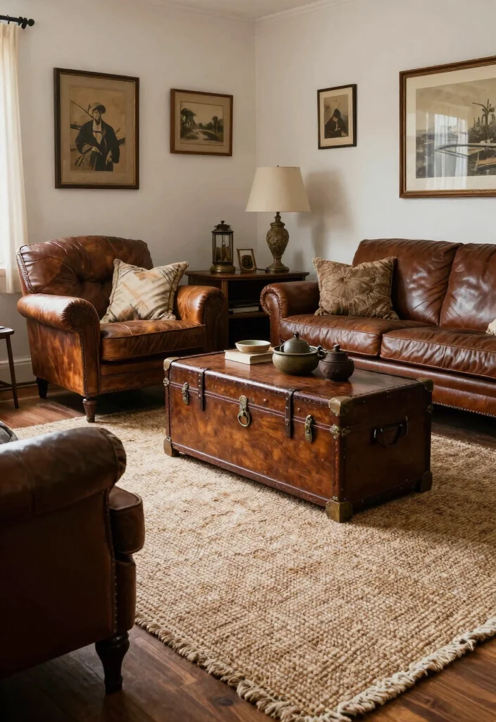 16 Jute Carpet Living Room Ideas With Cozy Natural Texture - 11. Vintage Finds and Jute 1