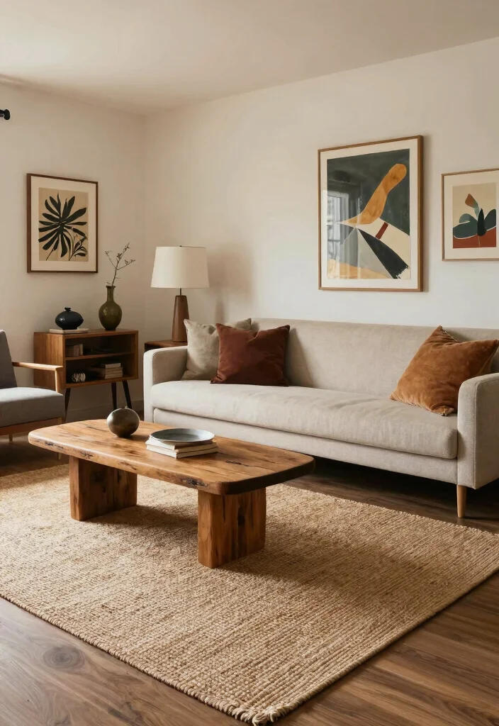 16 Jute Carpet Living Room Ideas With Cozy Natural Texture - 13. Mixing Styles with Jute 1