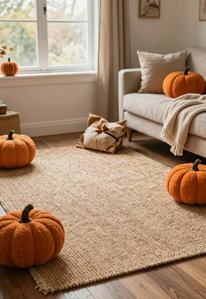 16 Jute Carpet Living Room Ideas With Cozy Natural Texture - 14. Seasonal Decor with Jute 1