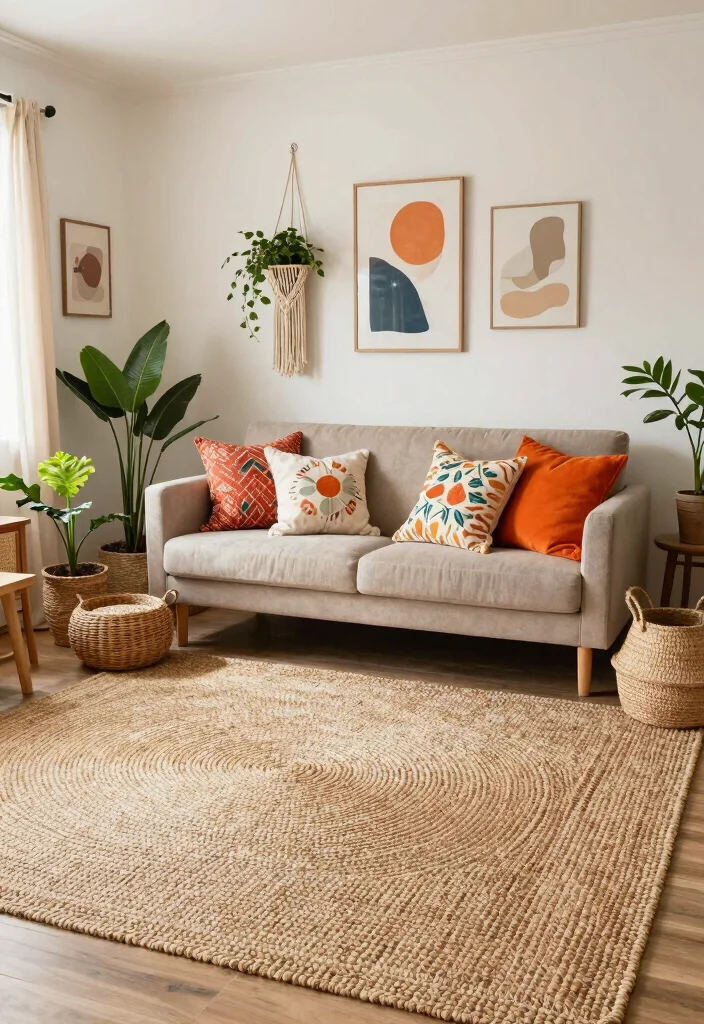 16 Jute Carpet Living Room Ideas With Cozy Natural Texture - 2. Bohemian Bliss with Jute 1
