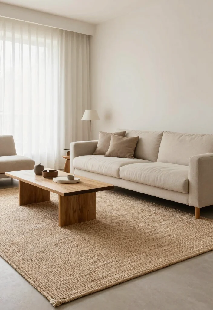 16 Jute Carpet Living Room Ideas With Cozy Natural Texture - 3. Minimalist Charm with Jute 1