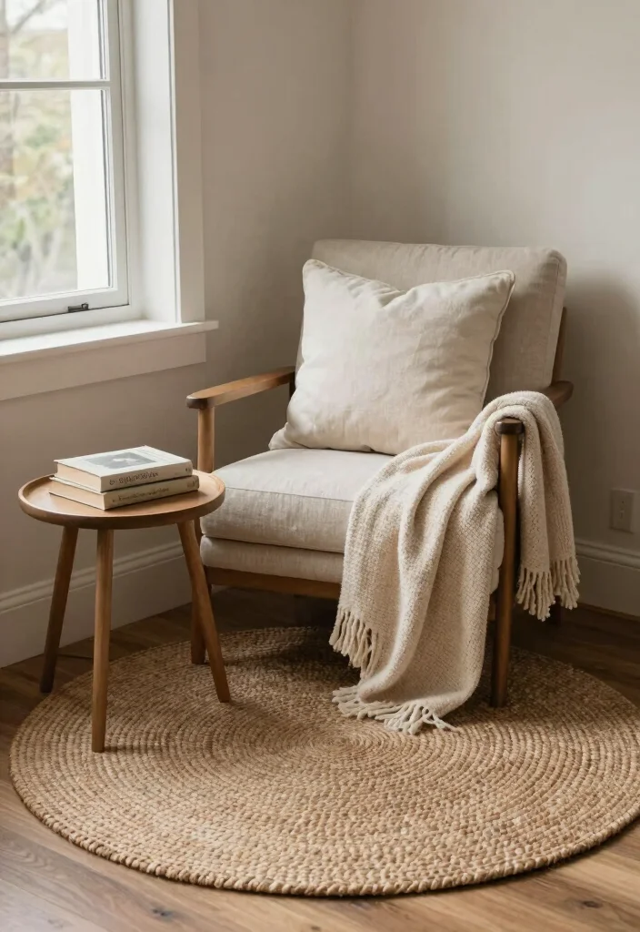 16 Jute Carpet Living Room Ideas With Cozy Natural Texture - 5. Cozy Corner Nooks with Jute 1