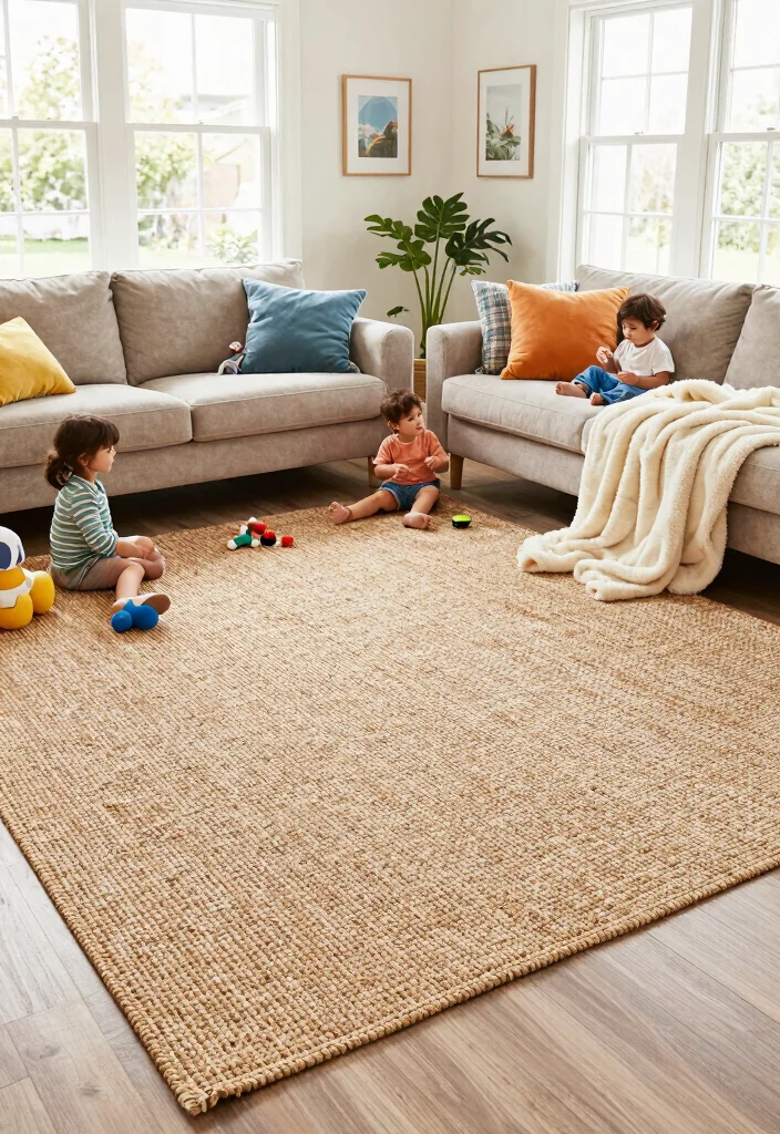 16 Jute Carpet Living Room Ideas With Cozy Natural Texture - 6. Family-Friendly Living with Jute 1