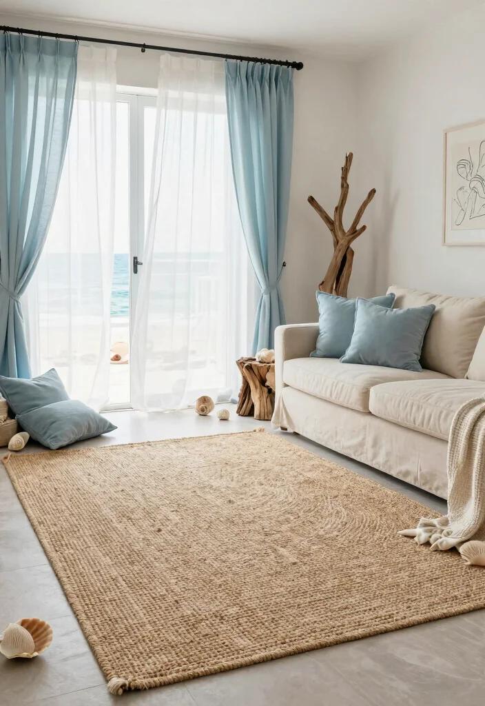 16 Jute Carpet Living Room Ideas With Cozy Natural Texture - 9. Coastal Vibes with Jute 1