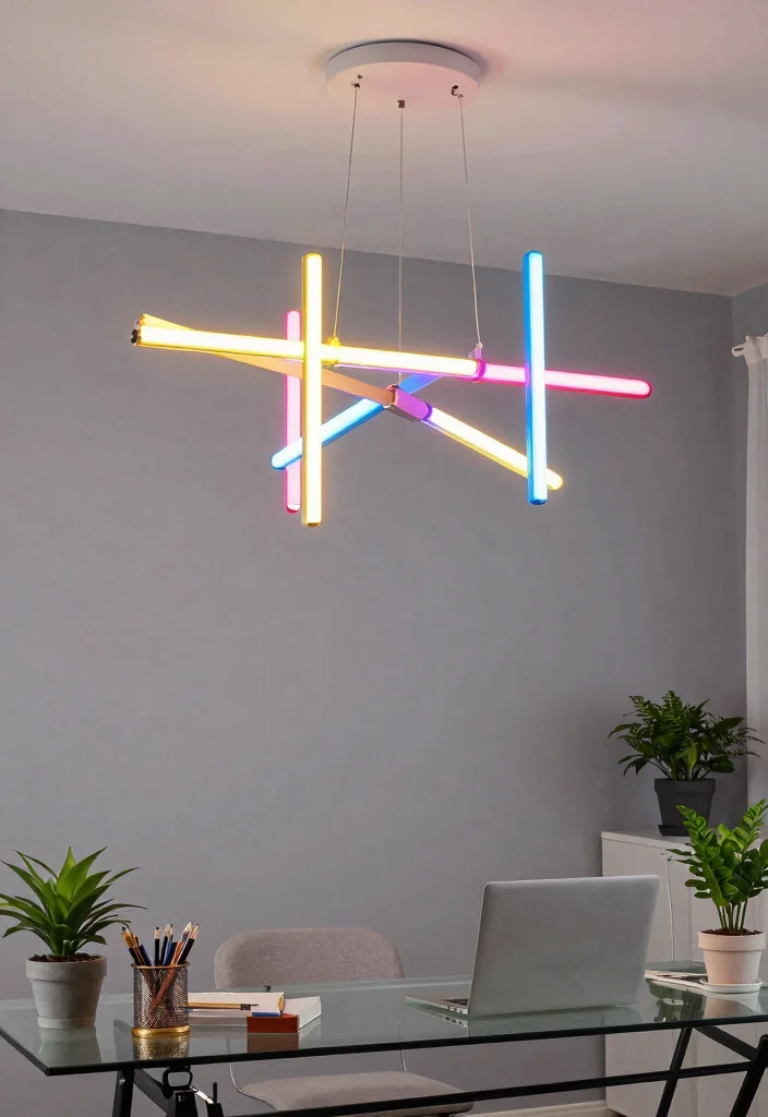 16 Plug In Chandelier Ideas With Easy Elegant Lighting - 13. LED Neon Chandelier 1
