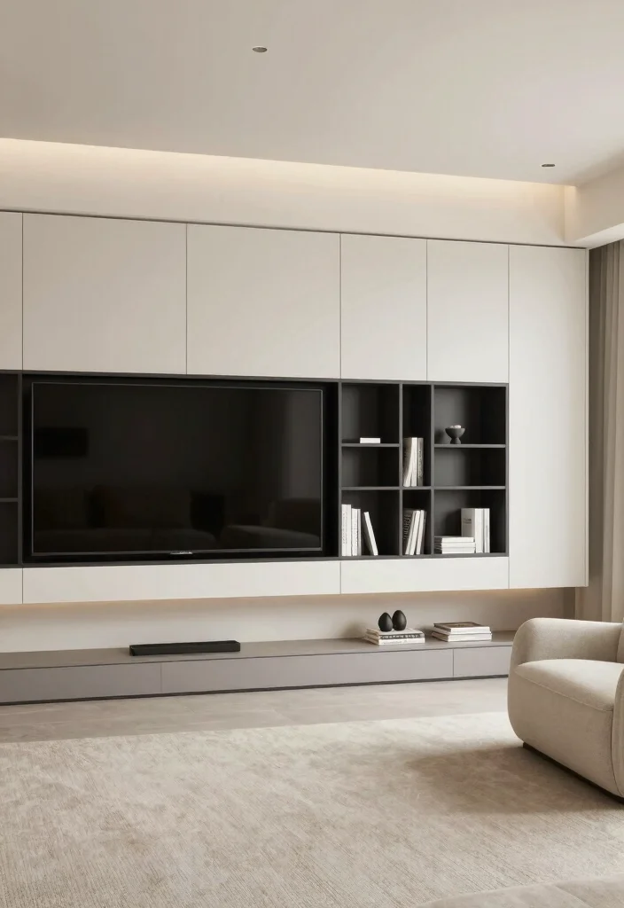 16 TV and Bookshelf Wall Ideas With Smart Layout - 11. TV Wall Unit with Hidden Storage 1