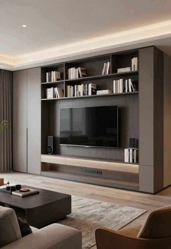 16 TV and Bookshelf Wall Ideas With Smart Layout - 13. Smart Technology Integration 1
