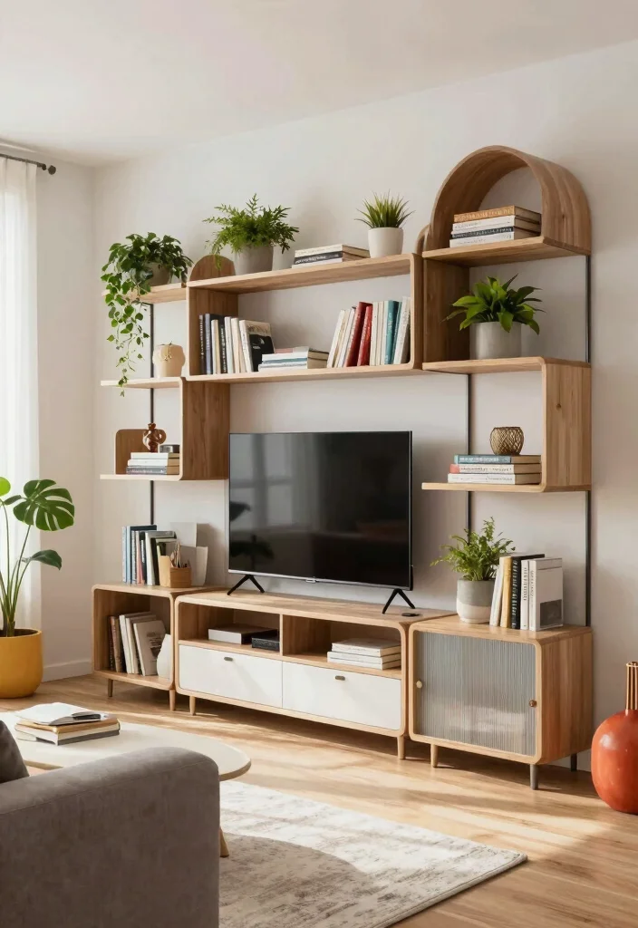 16 TV and Bookshelf Wall Ideas With Smart Layout - 14. Modular Shelf Designs 1